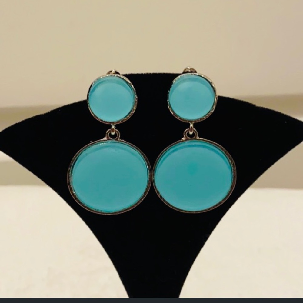 🆕Teal 80’s Retro Circle 2 Tier Post Earrings Slvr